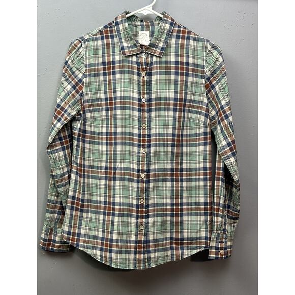 J Crew The Perfect Shirt Womens Size 2 Green Blue Brown Plaid Button Down Cotton - Picture 1 of 6